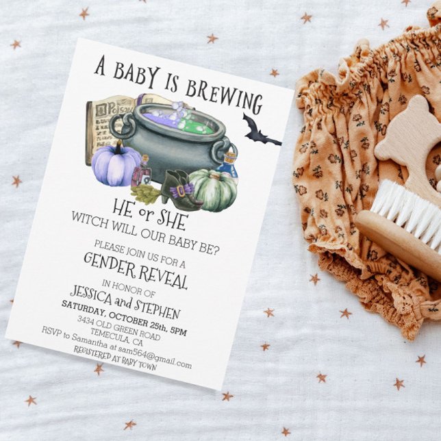 Halloween Baby Brewing Witch Gender Reveal    Invitation (Creator Uploaded)