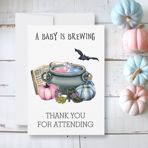 Halloween Baby Brewing Witch Gender Reveal   Thank You Card