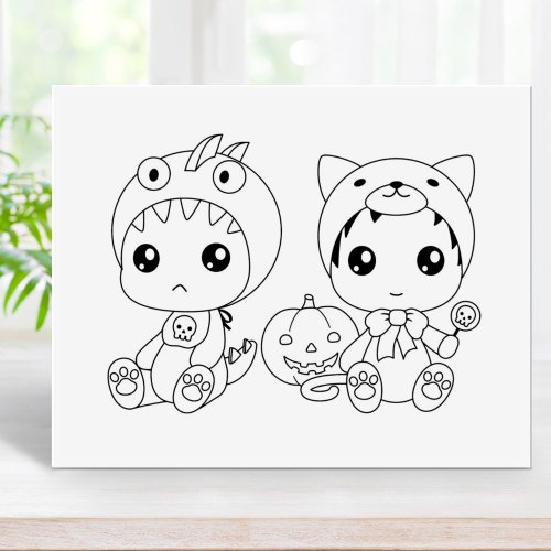 Halloween Baby Cat Dragon Costume Coloring Page Rubber Stamp