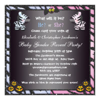 Halloween Baby Gender Reveal Zebras & Pumpkins Card