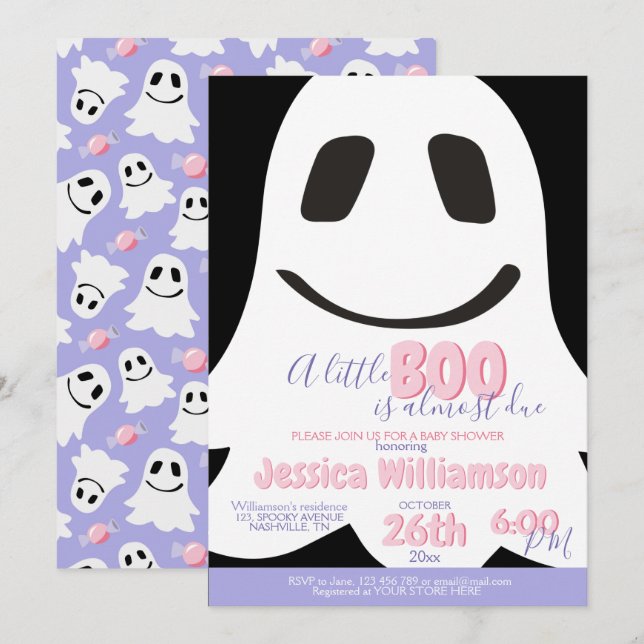 Halloween Baby Girl Shower Cute Ghost  Invitation (Front/Back)