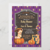 Halloween baby girl shower purple gold orange invitation (Front)