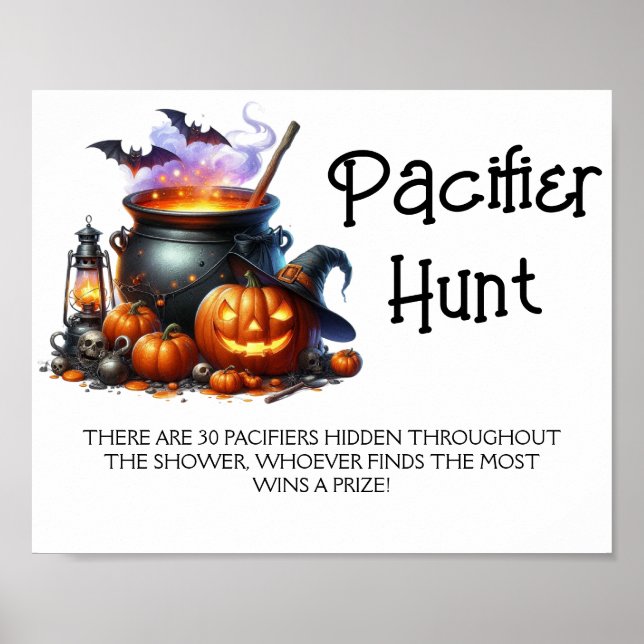 Halloween Baby is Brewin Pacifier Hunt Shower Game Poster (Front)
