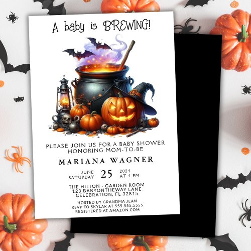Halloween Baby Is Brewing Baby Shower Invitation