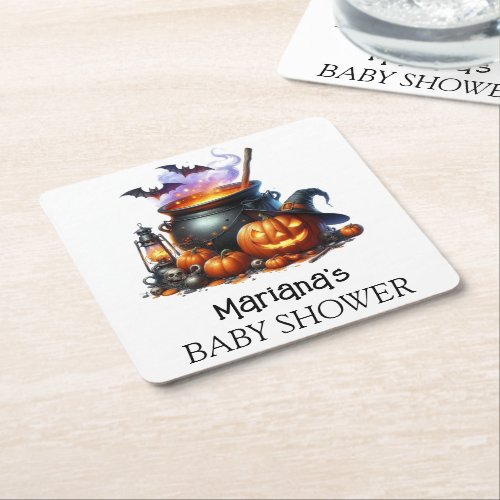 Halloween Baby is Brewing Baby Shower Square Paper Coaster