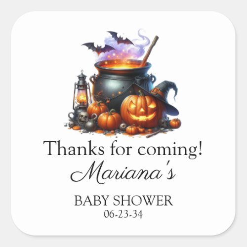 Halloween Baby is Brewing Baby Shower Square Sticker