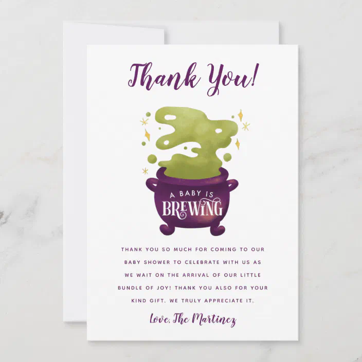 Halloween Baby Is Brewing Cauldron Baby Shower Thank You Card Zazzle Com