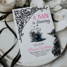 Halloween Baby is Brewing Pink Girl Baby Shower