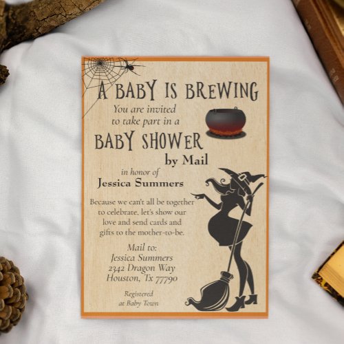 Halloween Baby is Brewing Shower by Mail Witch Invitation