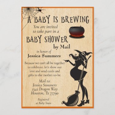 Halloween Baby is Brewing Shower by Mail Witch Invitation