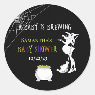 Halloween Baby is Brewing Witch Baby Shower  Classic Round Sticker