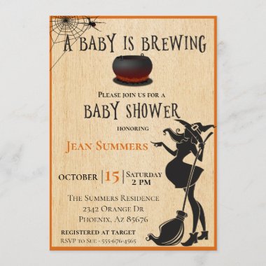 Halloween Baby is Brewing Witch Baby Shower Fall Invitation