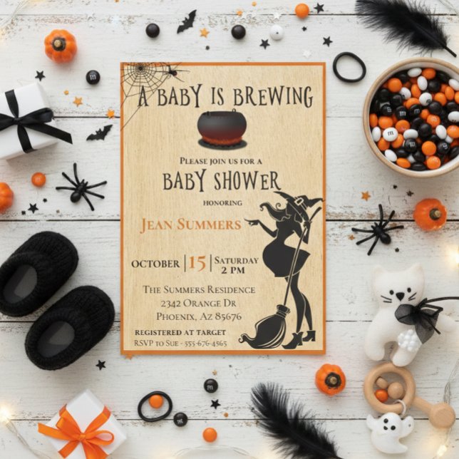 Halloween Baby is Brewing Witch Baby Shower Fall Invitation (Creator Uploaded)