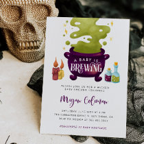 Halloween Baby Is Brewing Witch Baby Shower Invitation
