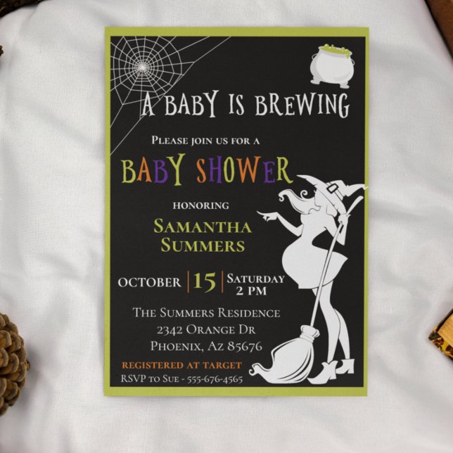 Halloween Baby is Brewing Witch Baby Shower Invitation