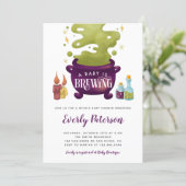 Halloween Baby Is Brewing Witch Baby Shower Invitation (Standing Front)
