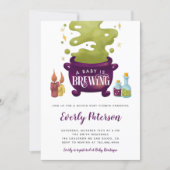 Halloween Baby Is Brewing Witch Baby Shower Invitation (Front)
