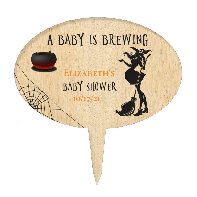 Halloween Baby is Brewing Witch Shower  Cake Topper (Front)