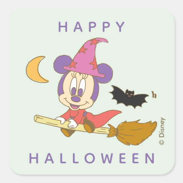 Halloween Baby Minnie Witch Square Sticker (Front)