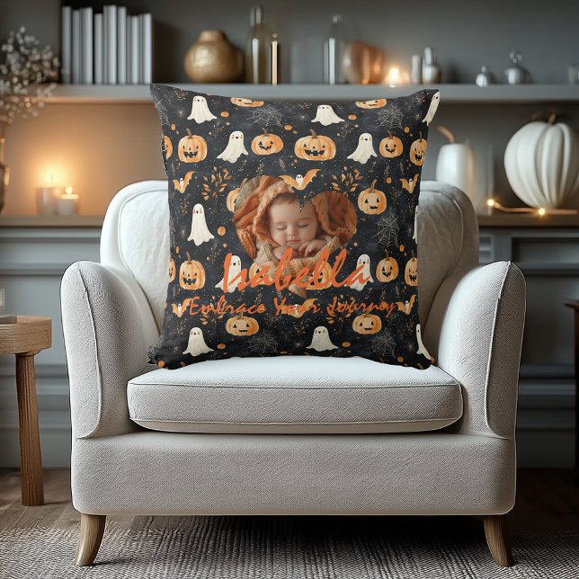 Halloween Baby Name Pillow – Cute Pumpkins & Ghost (Creator Uploaded)