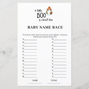 Halloween Baby Name Race Baby Shower Game