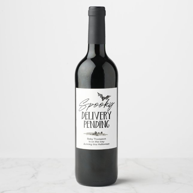 Halloween Baby Pregnancy Reveal New Grandparents Wine Label (Front)