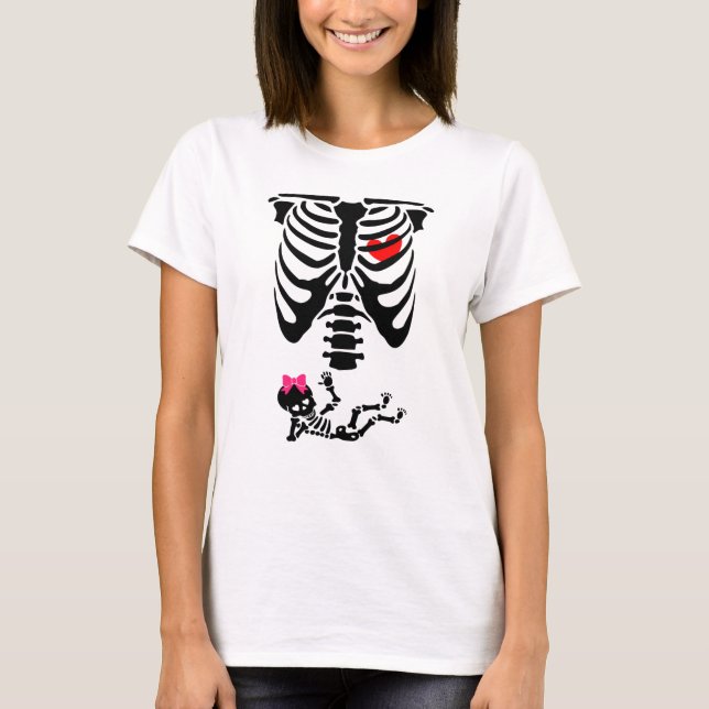 Halloween Baby Reveal Pregnant Mom Skeleton T-Shirt (Front)