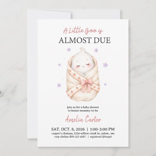 Halloween Baby Shower A Little Boo is Due Pink Invitation