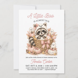 Halloween Baby Shower A Little Boo is Due Raccoon Invitation