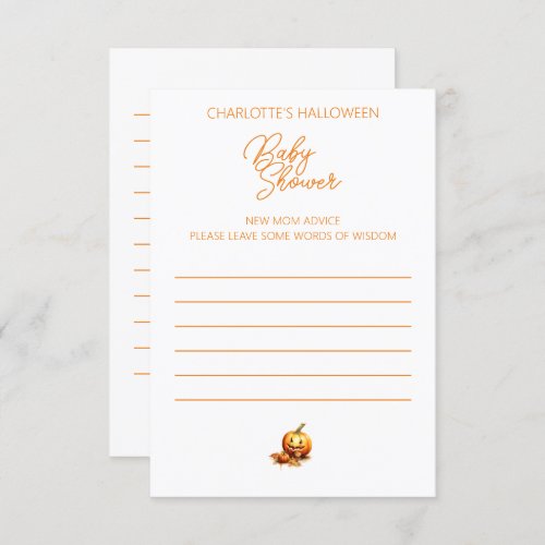 Halloween Baby Shower Advice Fill Out Form Enclosure Card