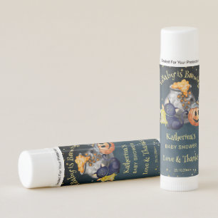 Halloween baby shower baby is brewing favor lip balm