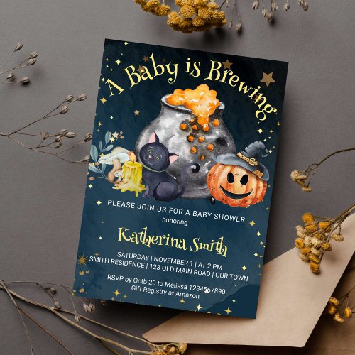 Halloween baby shower baby is brewing invitation