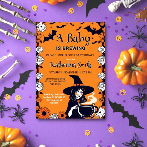 Halloween baby shower baby is brewing invitation