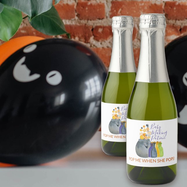 Halloween Baby Shower Baby Making Potion Favor Sparkling Wine Label (Baby Making Potion baby shower bottle labels)