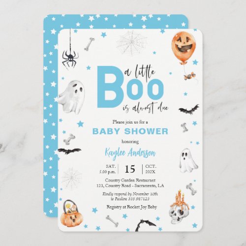 Halloween Baby Shower Blue ghost boy invitation