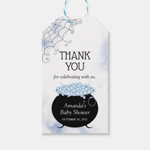 Halloween Baby Shower Blue Witch Brew Thank You Gift Tags