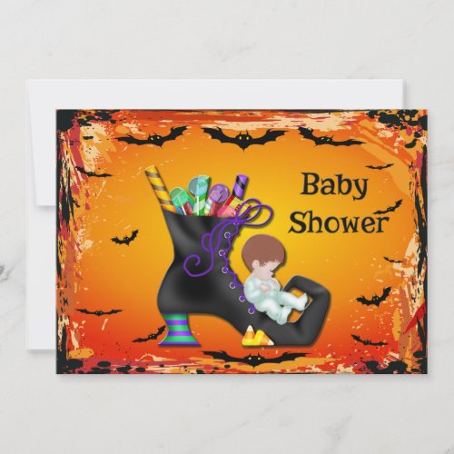 Halloween Baby Shower Boy on Candy Witch Boot Invitation