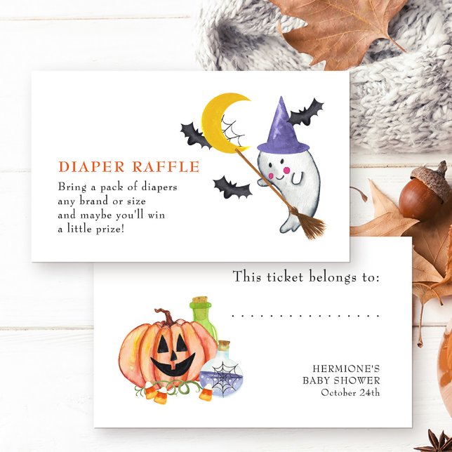 Halloween Baby Shower Cute Ghost Diaper Raffle Enclosure Card (Halloween Baby Shower diaper raffle tickets with cute ghost, pumpkin and magic baby making potions)