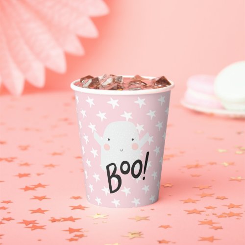 Halloween Baby Shower Cute Ghost Pink Paper Cups