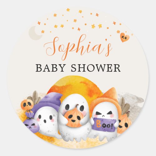 Halloween Baby Shower Cute Little Ghost Classic Round Sticker