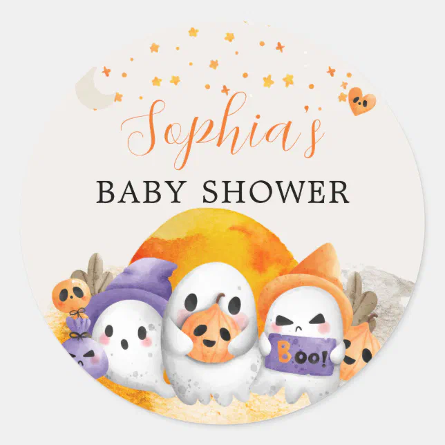 Halloween Baby Shower Cute Little Ghost Classic Round Sticker | Zazzle
