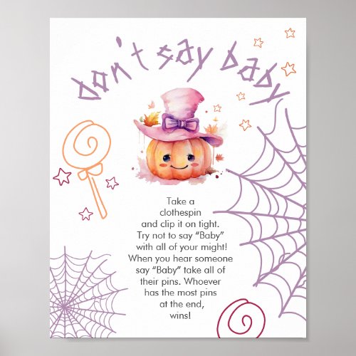 Halloween Baby Shower Dont Say Baby Game Poster