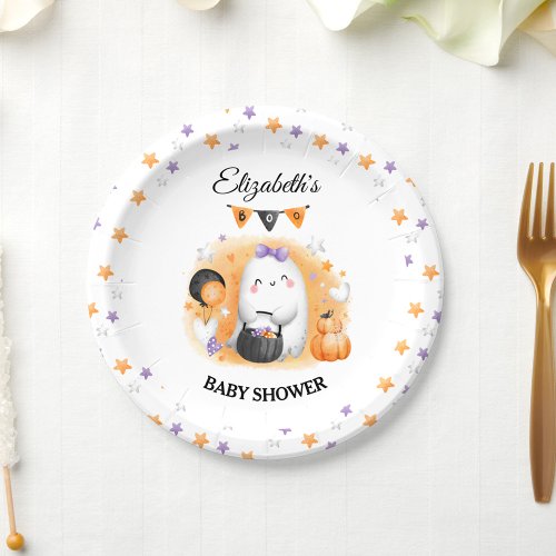 Halloween Baby Shower Girl Little Boo  Paper Plates