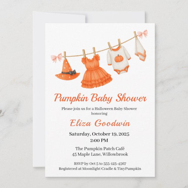 Halloween Baby Shower Girl | Little Witch Pumpkin  Invitation (Front)