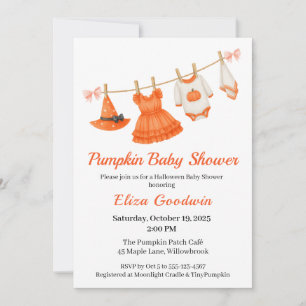 Halloween Baby Shower Girl Little Witch Pumpkin Invitation