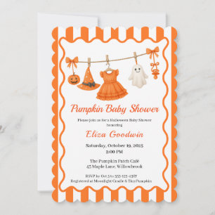 Halloween Baby Shower Girl Little Witch Pumpkin Invitation