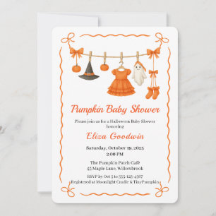 Halloween Baby Shower Girl Little Witch Pumpkin Invitation