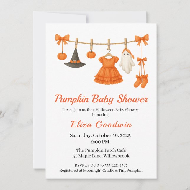 Halloween Baby Shower Girl | Little Witch Pumpkin  Invitation (Front)