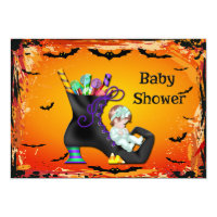 Halloween Baby Shower Girl on Candy Witch Boot Card