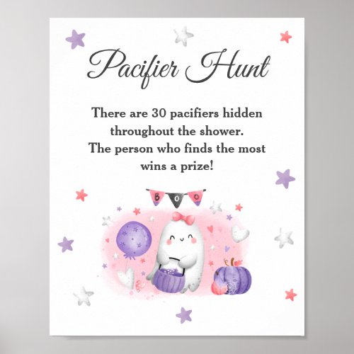 Halloween Baby Shower Girl Pink Game Pacifier Hunt Poster